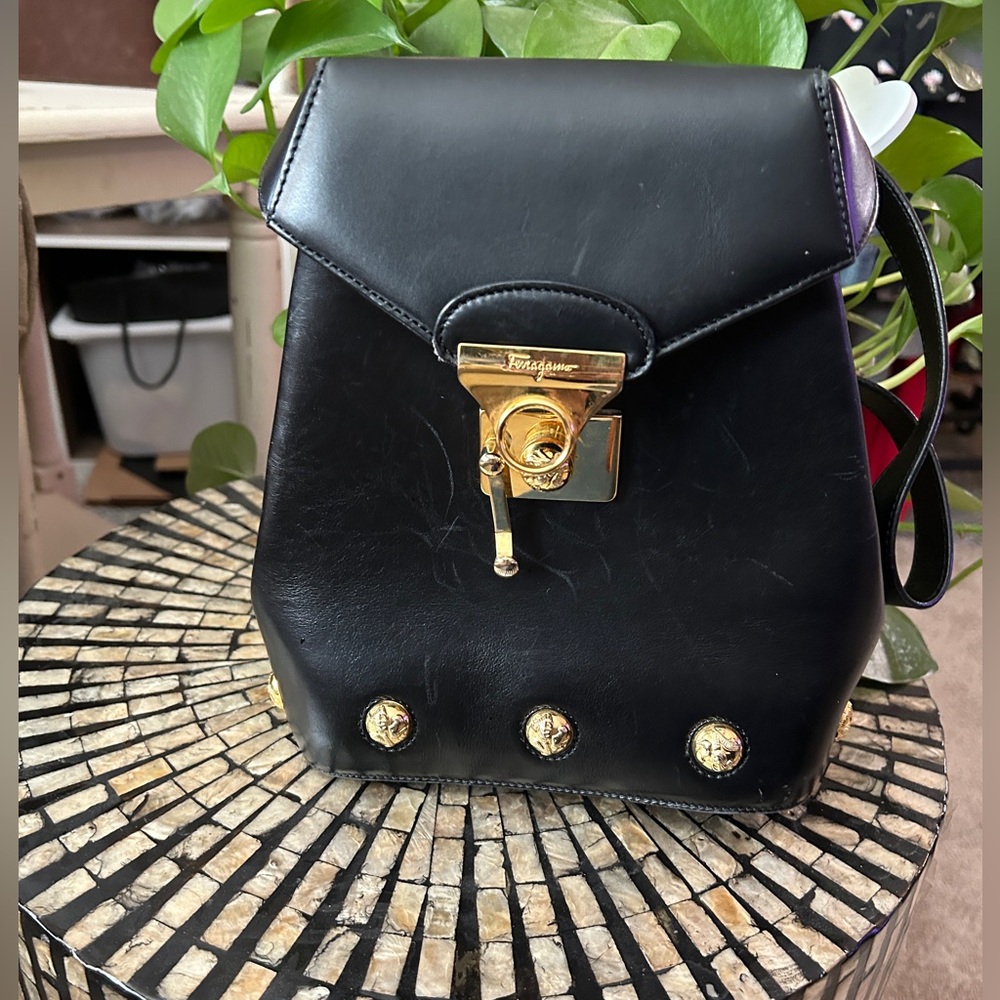Salvatore Ferragamo Backpack BLACK LEATHER. Rare Shoe Charm on Inside Zipper.HP